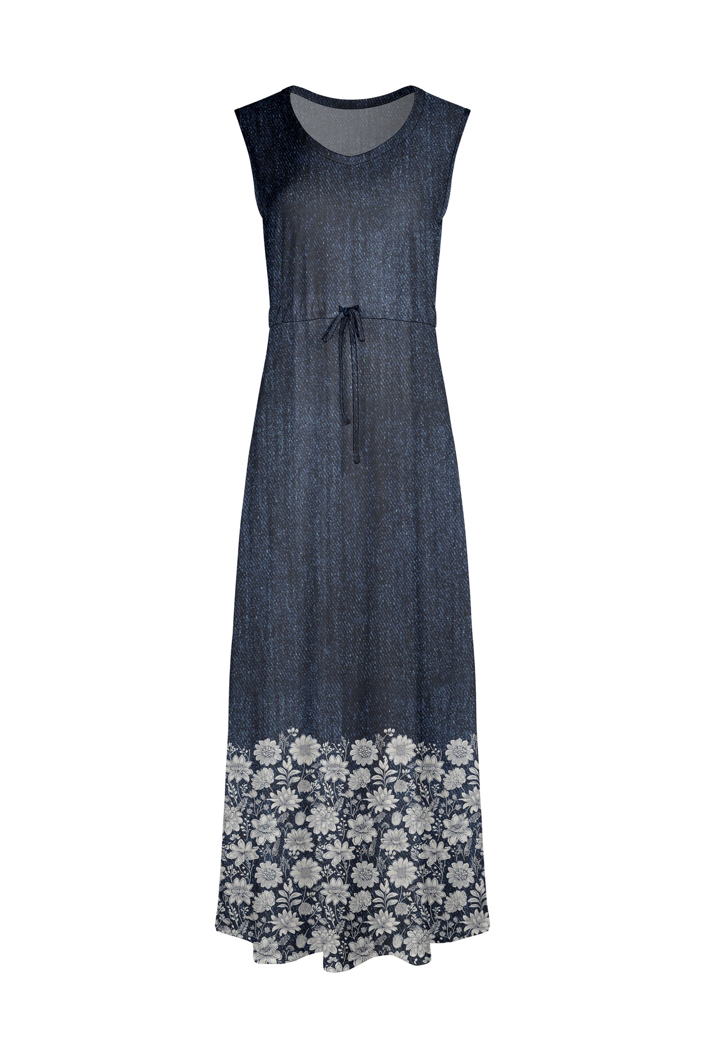 Classic A-Line Maxi Dress -Grey White Black Tree Pattern
