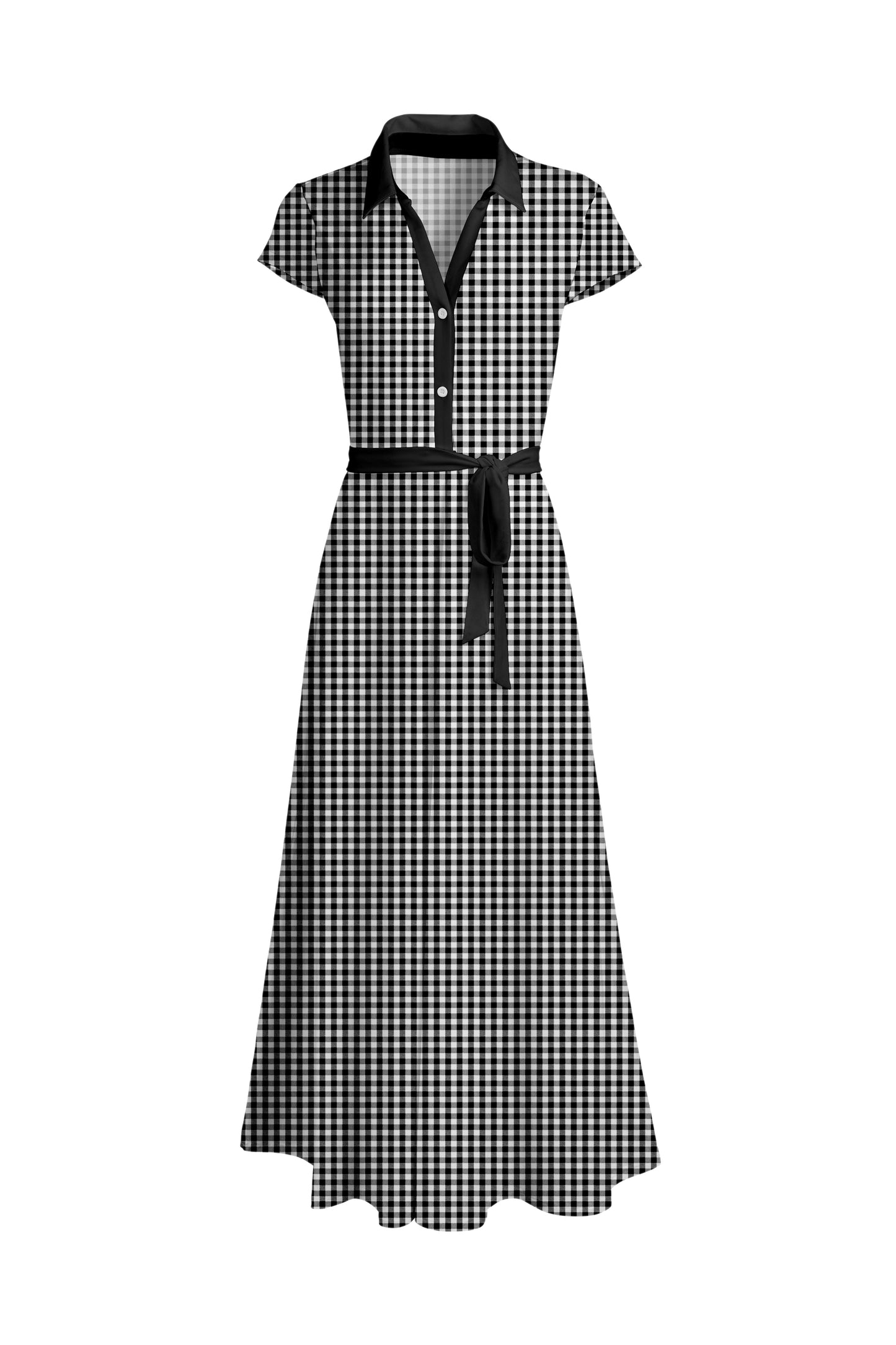 Classic Short-Sleeve Maxi Dress-White Brown Abstract