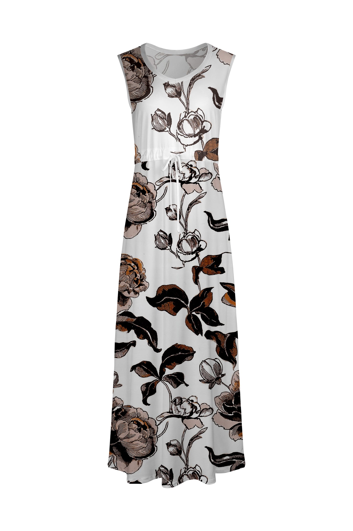 Classic A-Line Maxi Dress -Brown Animal Print