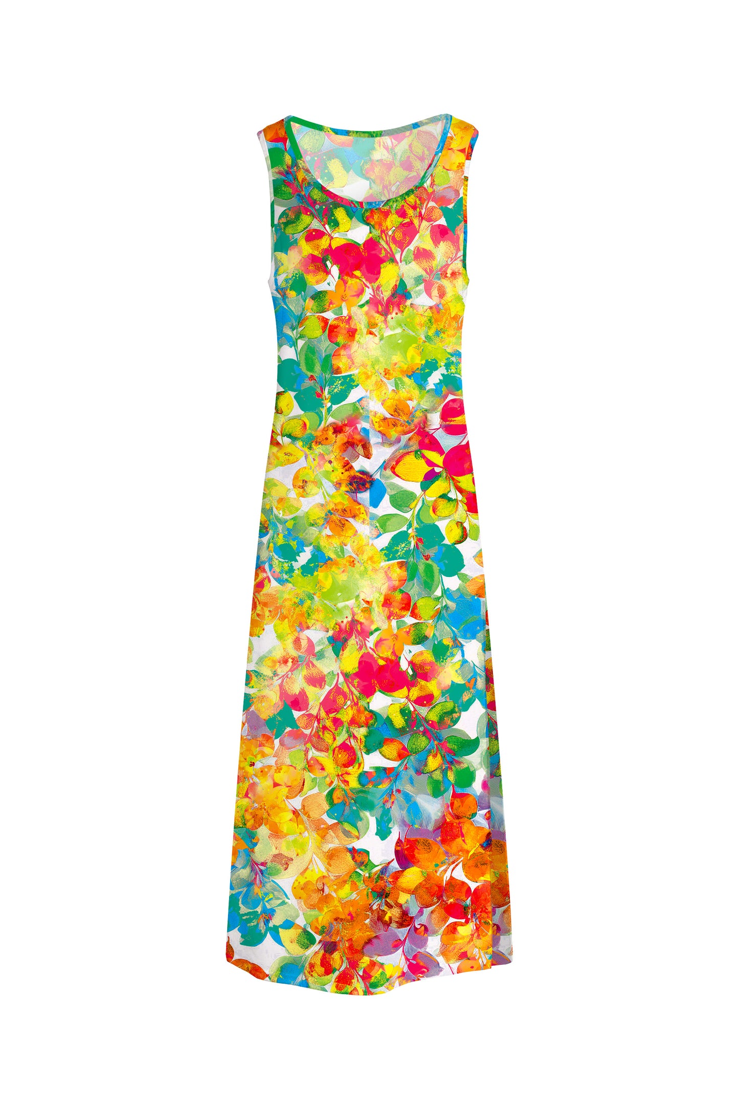 Elegant A-Line Maxi Dress with Side Splits-Brown Beige Leaves