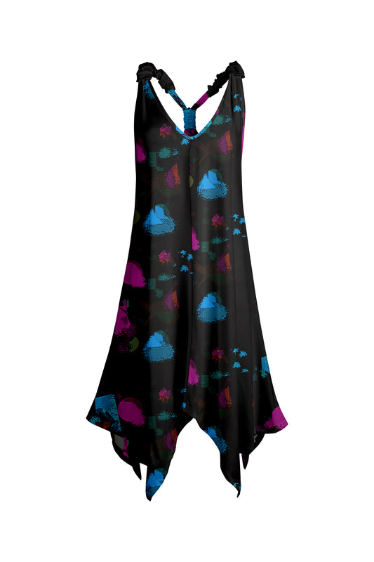 Flattering Patchwork Triangle-Black White Floral