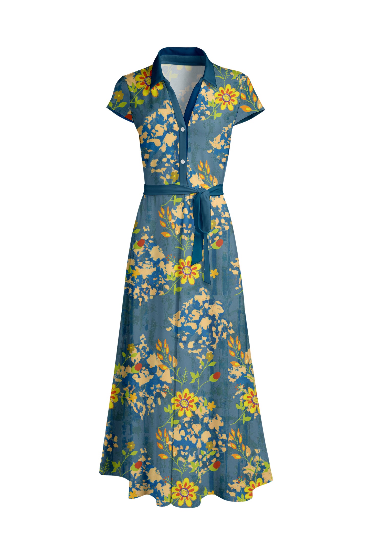 Classic Elegant Short-Sleeve Maxi Dress-Green White Dots