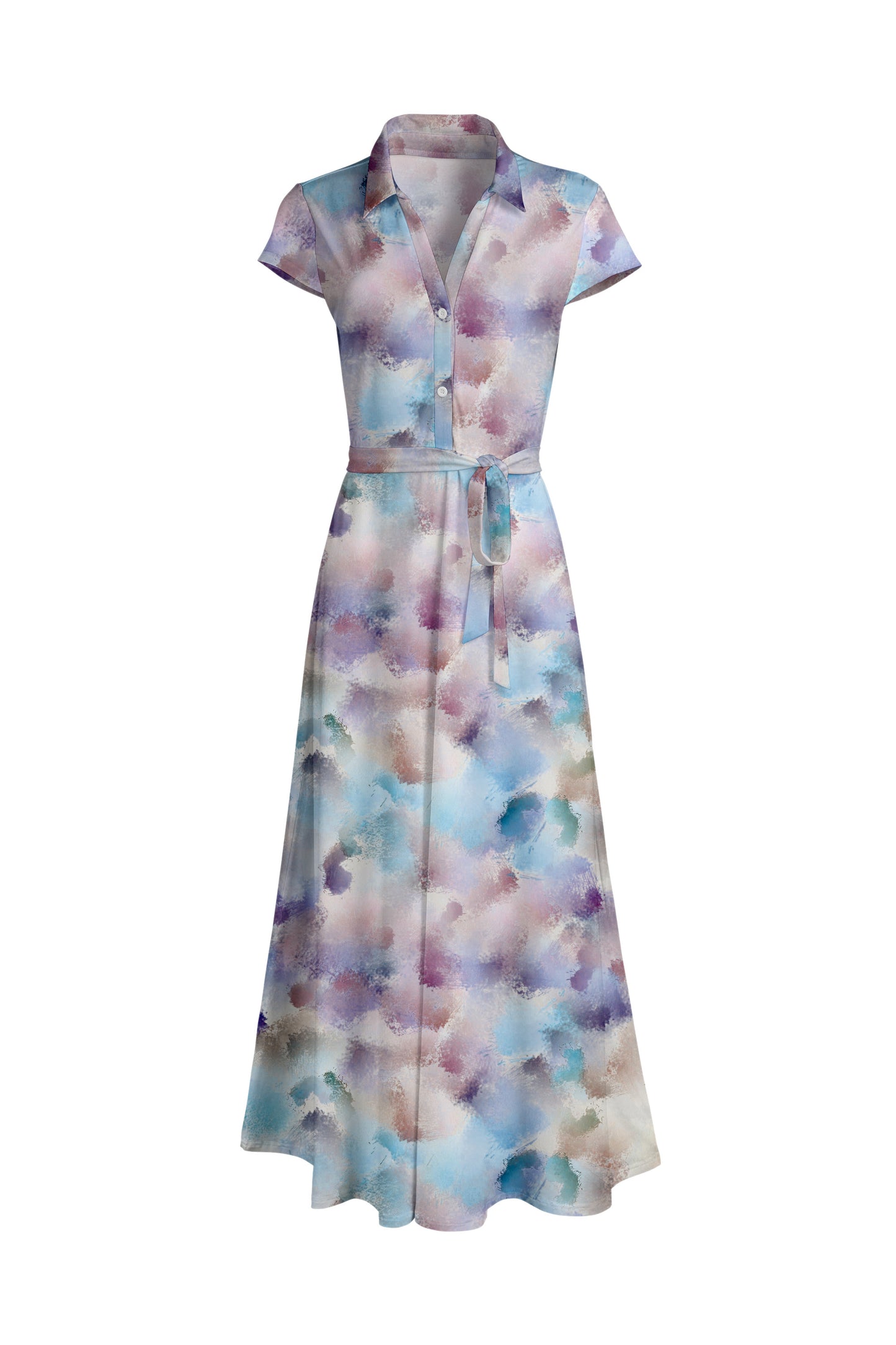 Classic Elegant Short-Sleeve Maxi Dress-Green White Dots