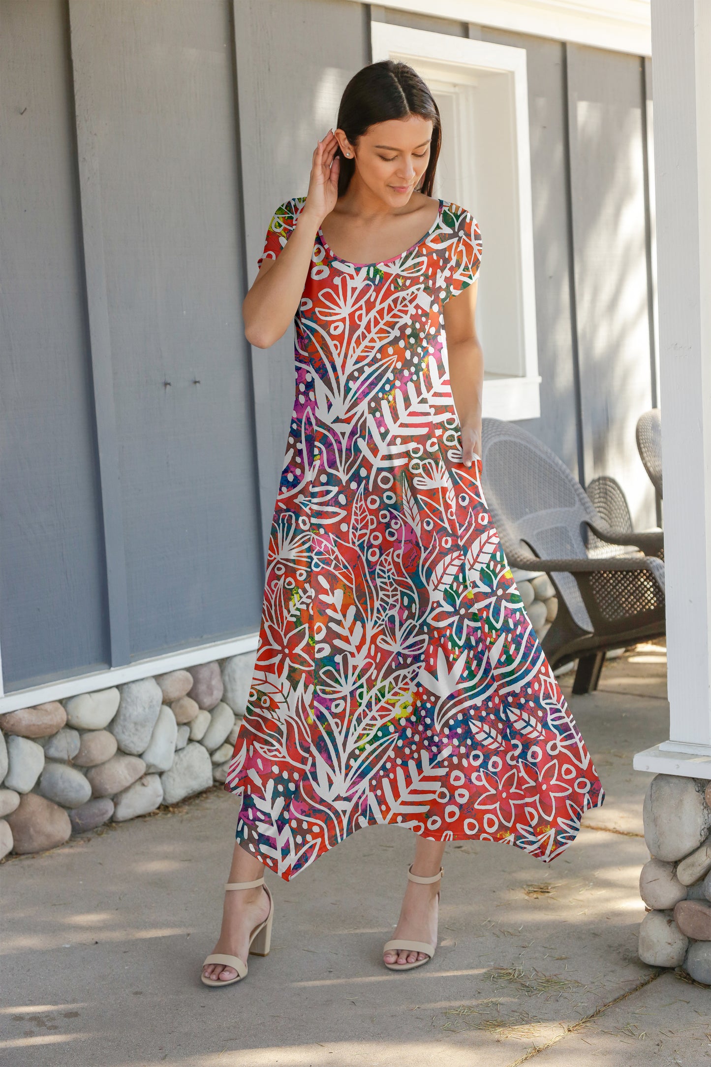 Beautiful Printed Women's Maxi Dress-LKD2500340 Navy White