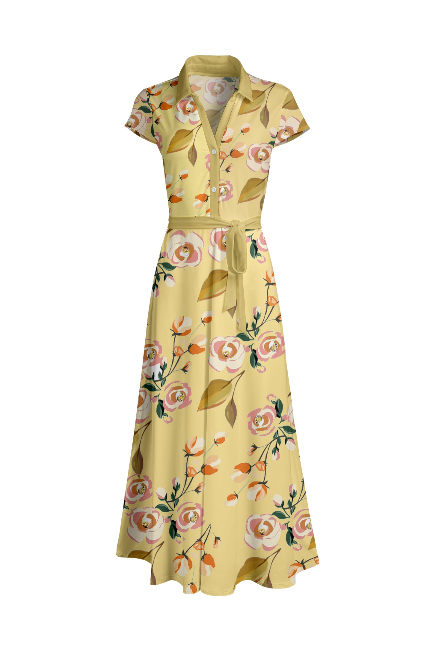 Classic Elegant Short-Sleeve Maxi Dress-Green White Dots