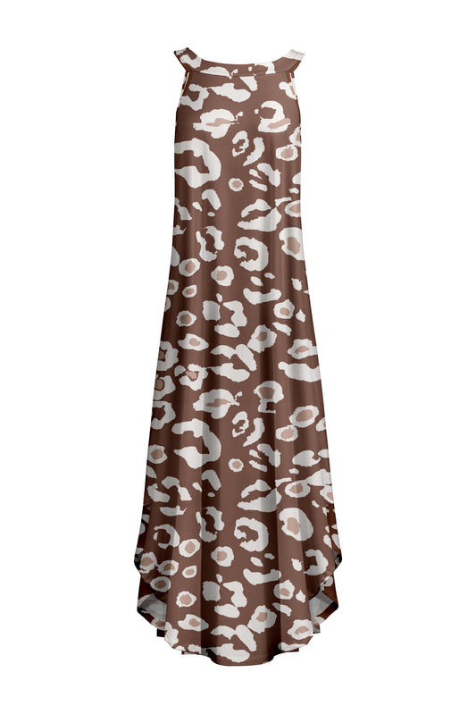 Effortless Sleeveless Maxi Dress-Orange Cream Abstract