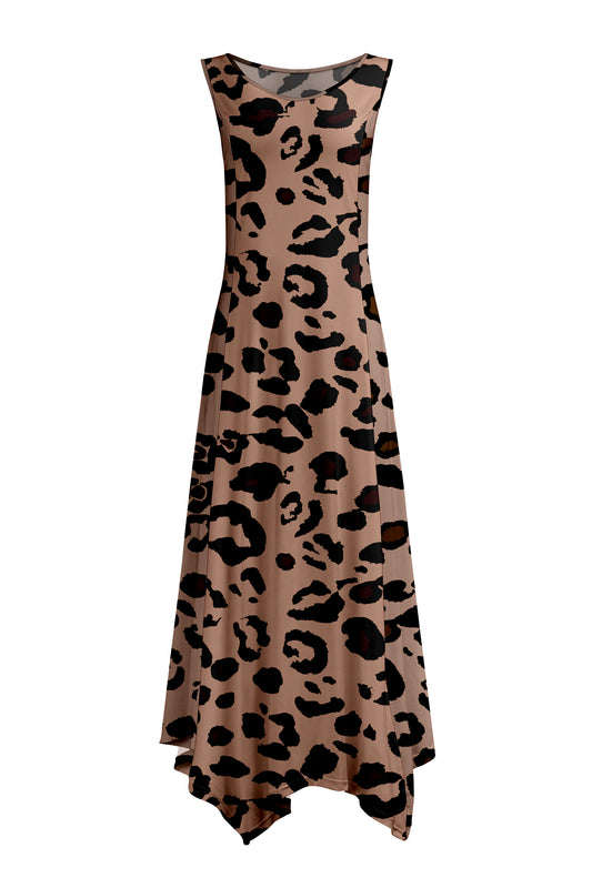Elegant Patchwork Maxi Dress with Scarf Hem-Multi Colors Abstract