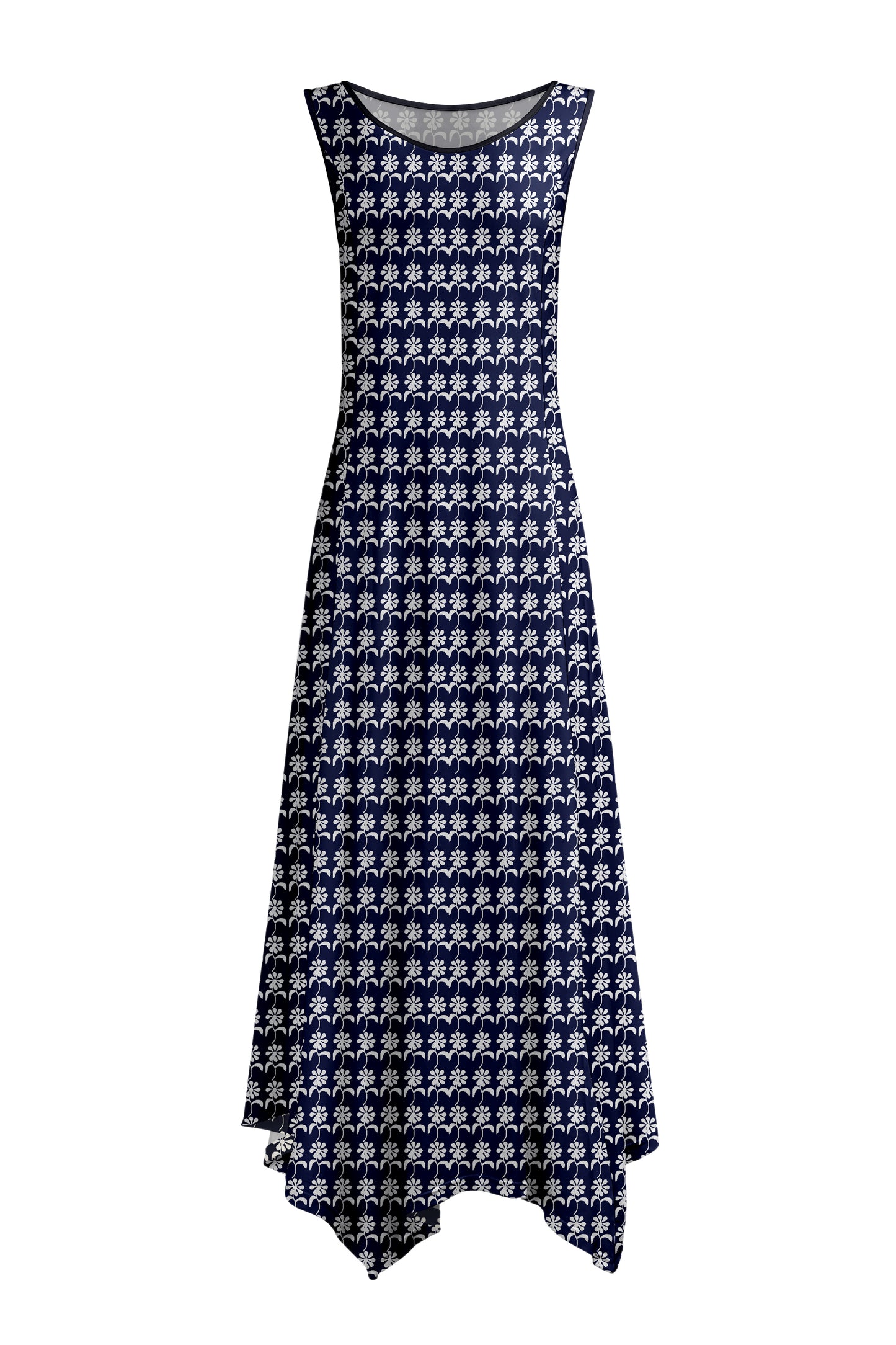 Elegant Patchwork Maxi Dress with Scarf Hem-Blue Patched Patterns