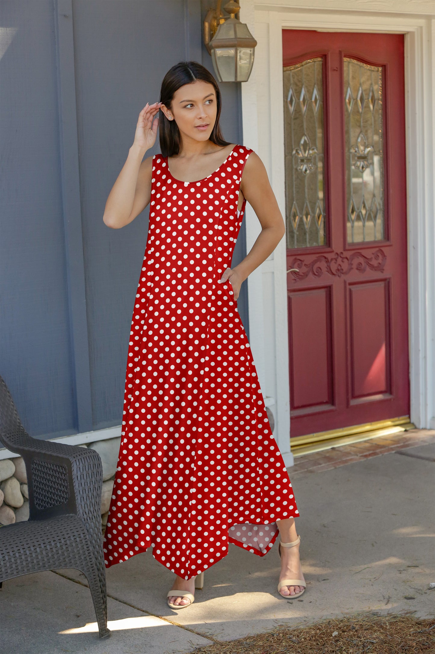 Elegant Patchwork Maxi Dress with Scarf Hem-Blue Patched Patterns
