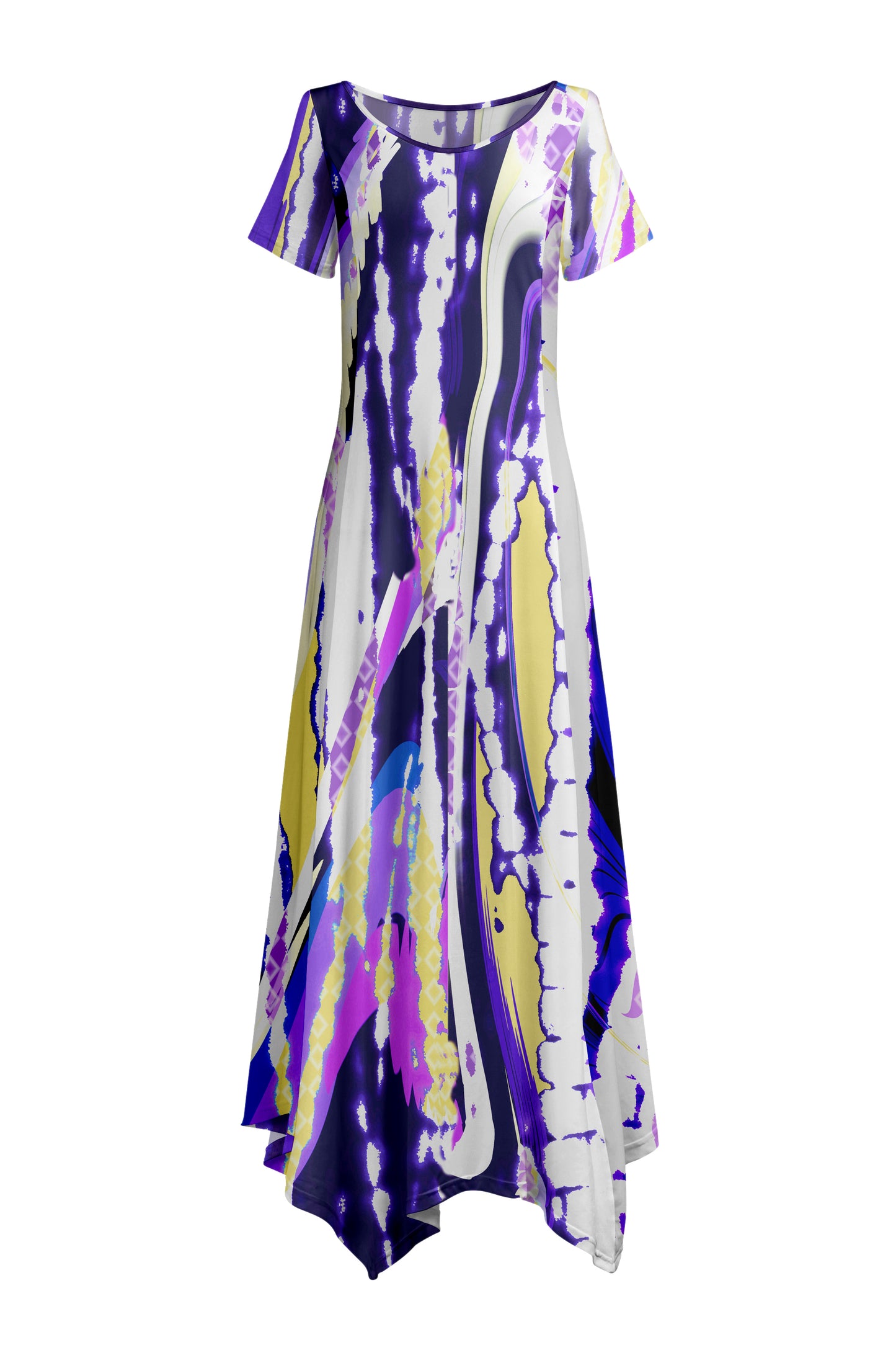 Elegant Patchwork Maxi Dress with Scarf Hem-Turquoise Pink Vintage Floral