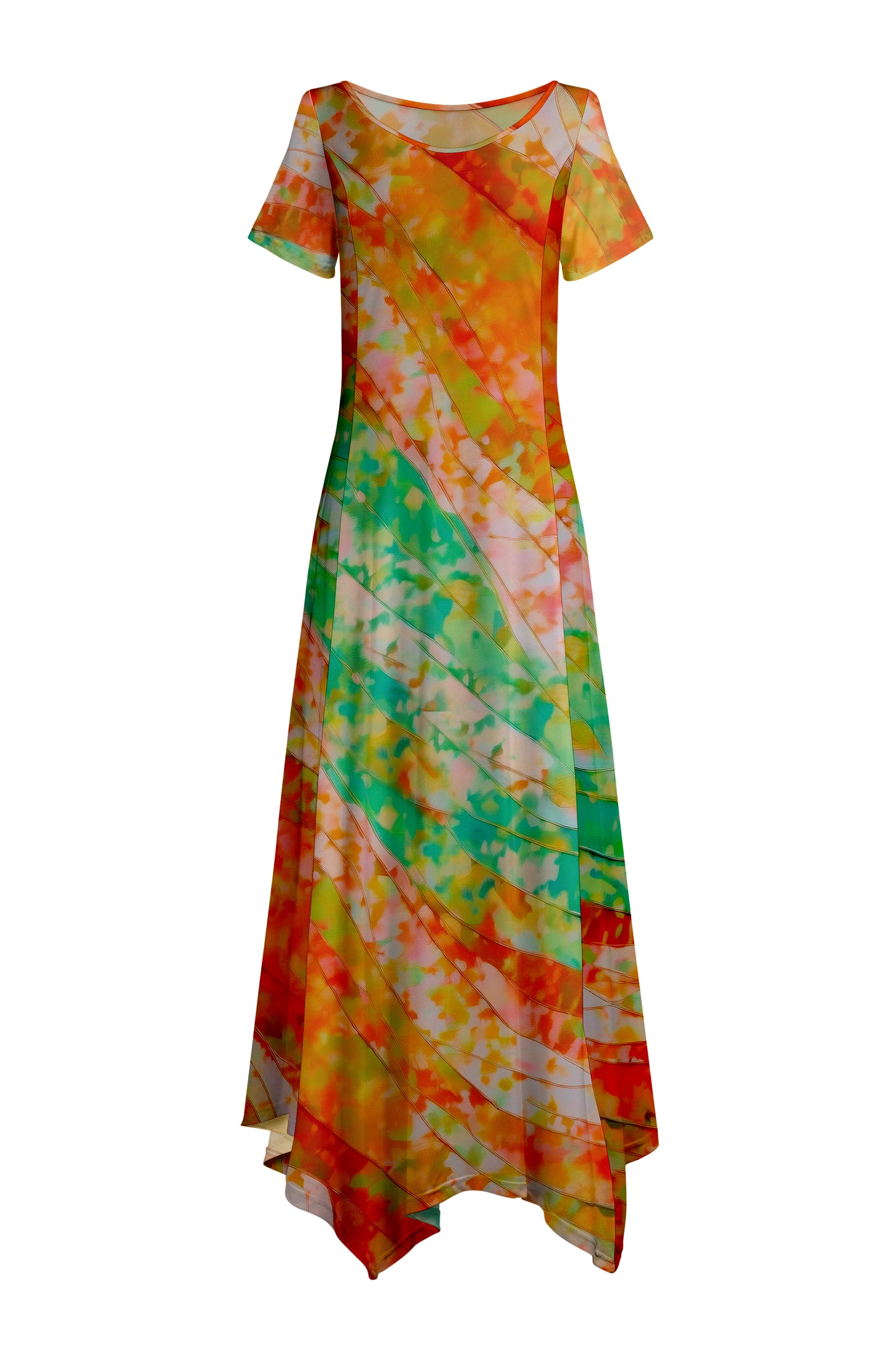 Elegant Patchwork Maxi Dress with Scarf Hem-Turquoise Pink Vintage Floral
