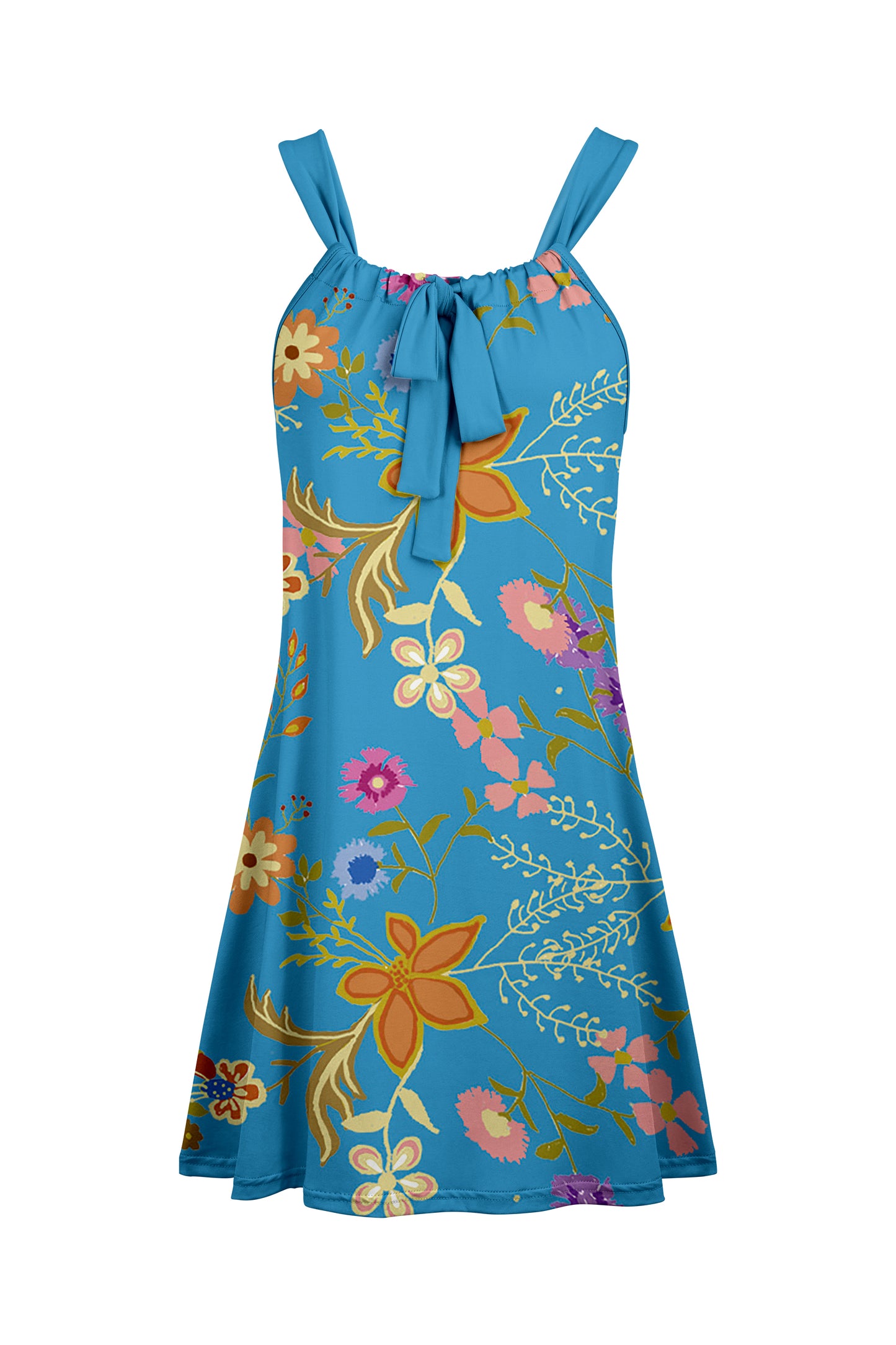 Sleeveless Tunic with Shoulder Straps & Front Tie Daisy Floral