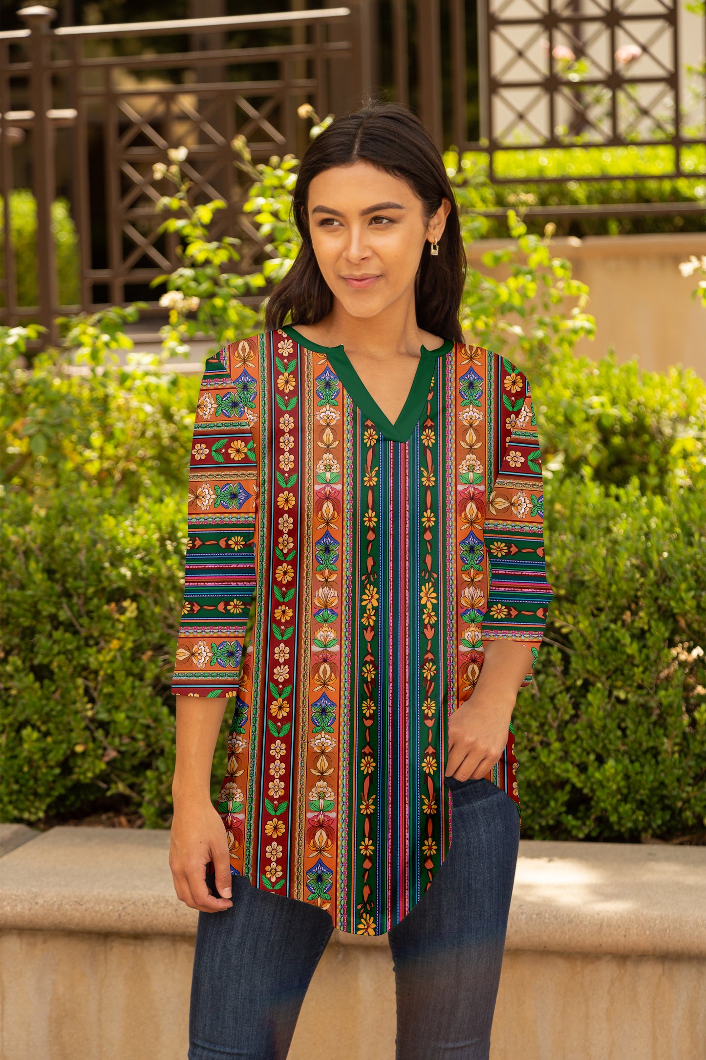 Classic Notch Neck Tunic Daisy Border