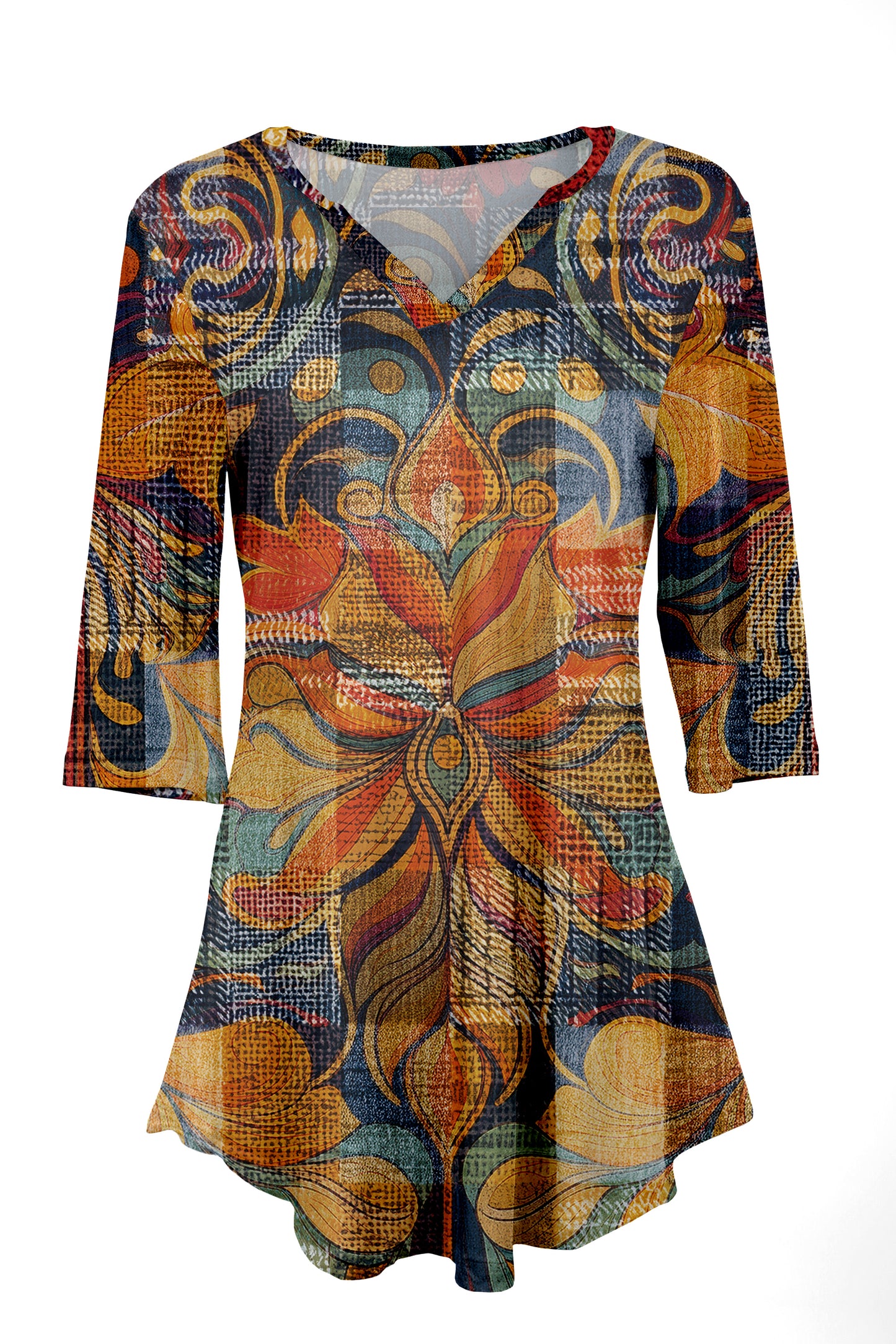 Classic Notch Neck Tunic Patchwork Groovy
