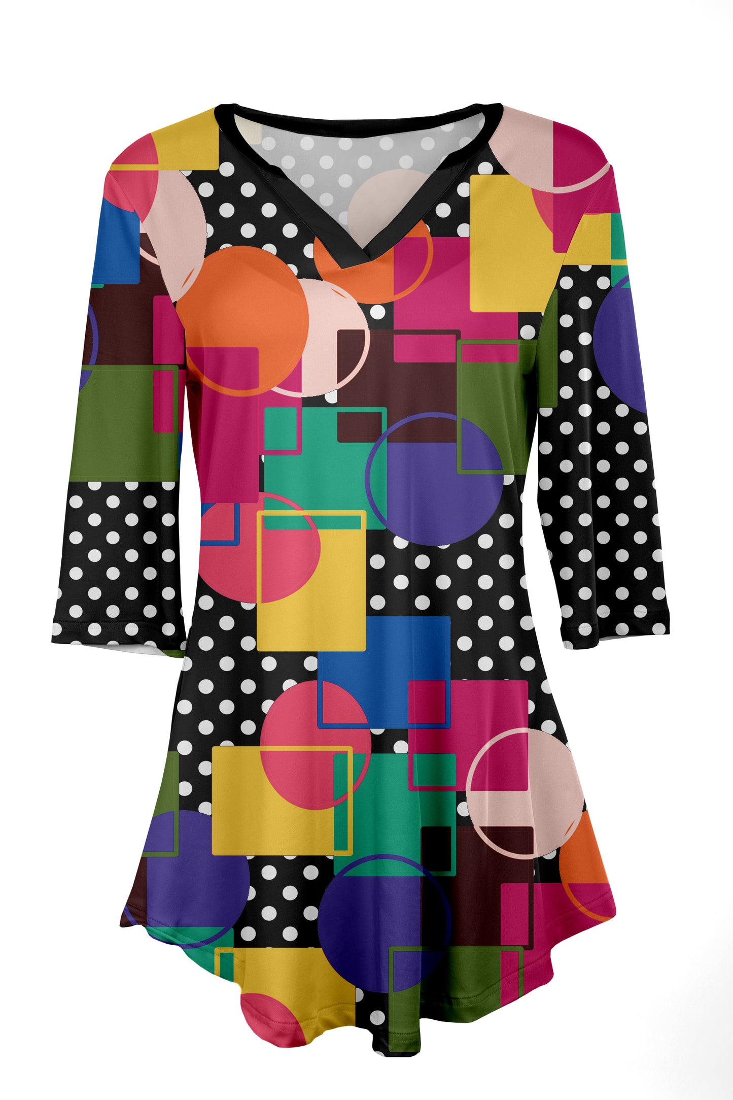 Classic Notch Neck Tunic Patchwork Groovy