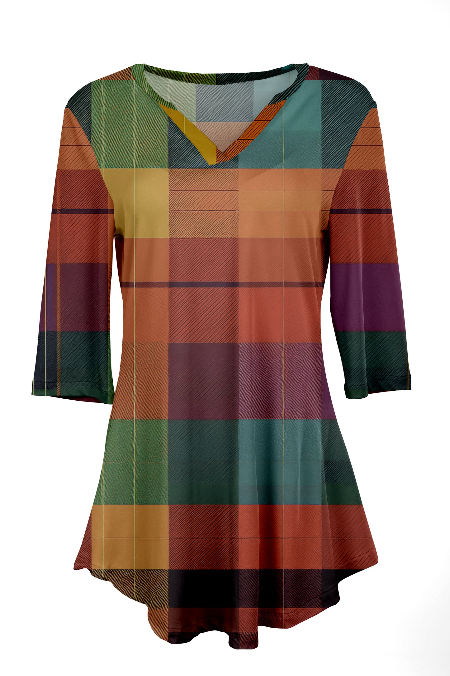 Classic Notch Neck Tunic Patchwork Groovy