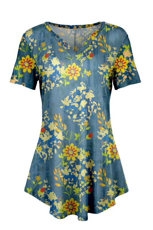 Classic Notch Tunic with Short Sleeves Palm - Harvest