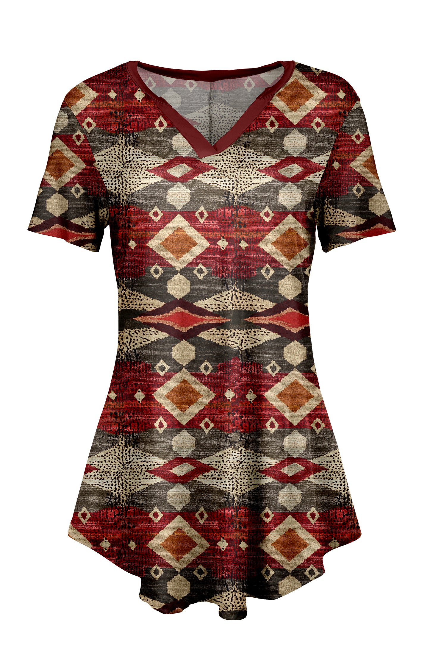 Classic Notch Tunic with Short Sleeves Daisy Plaid