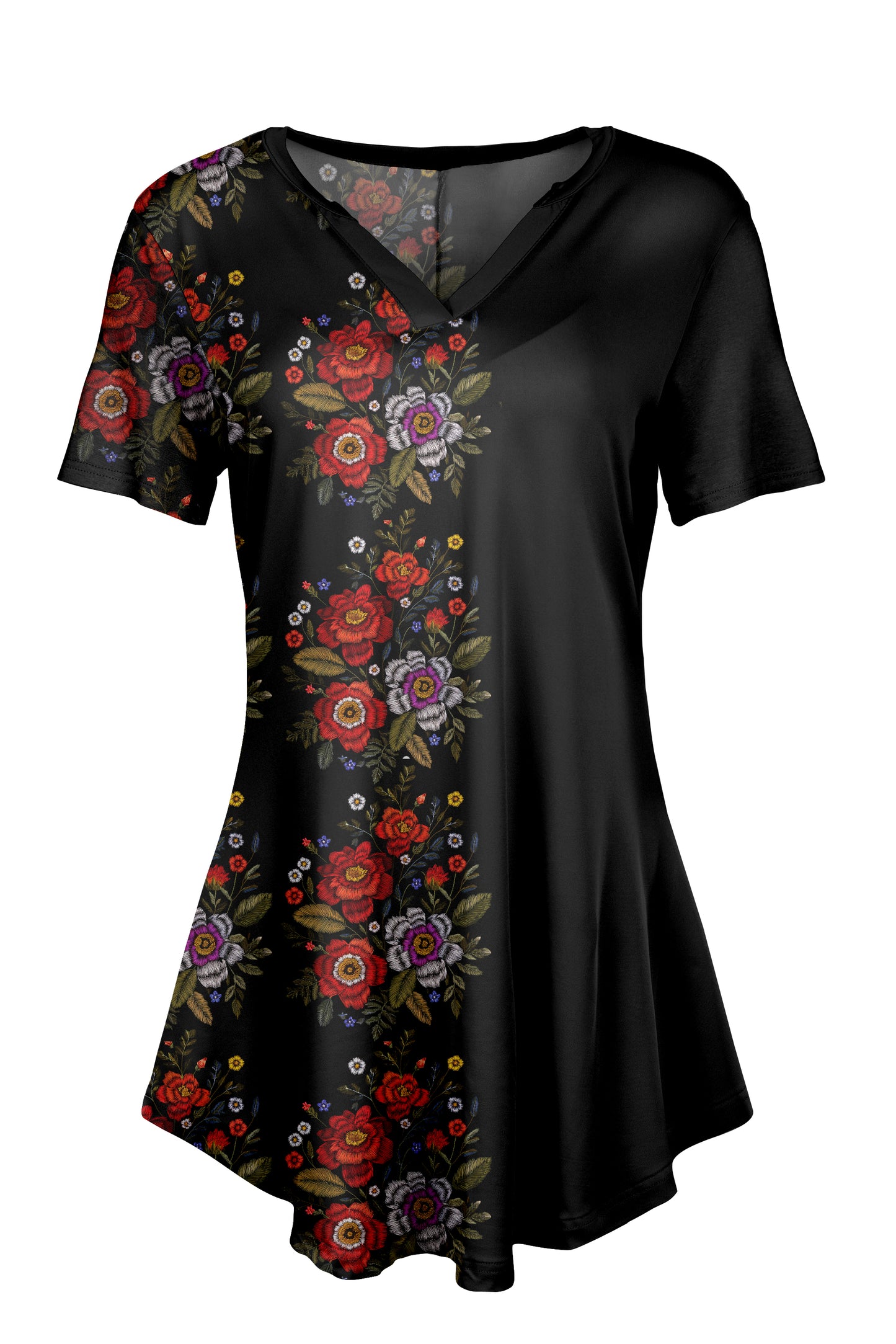 Classic Notch Tunic with Short Sleeves Daisy Plaid