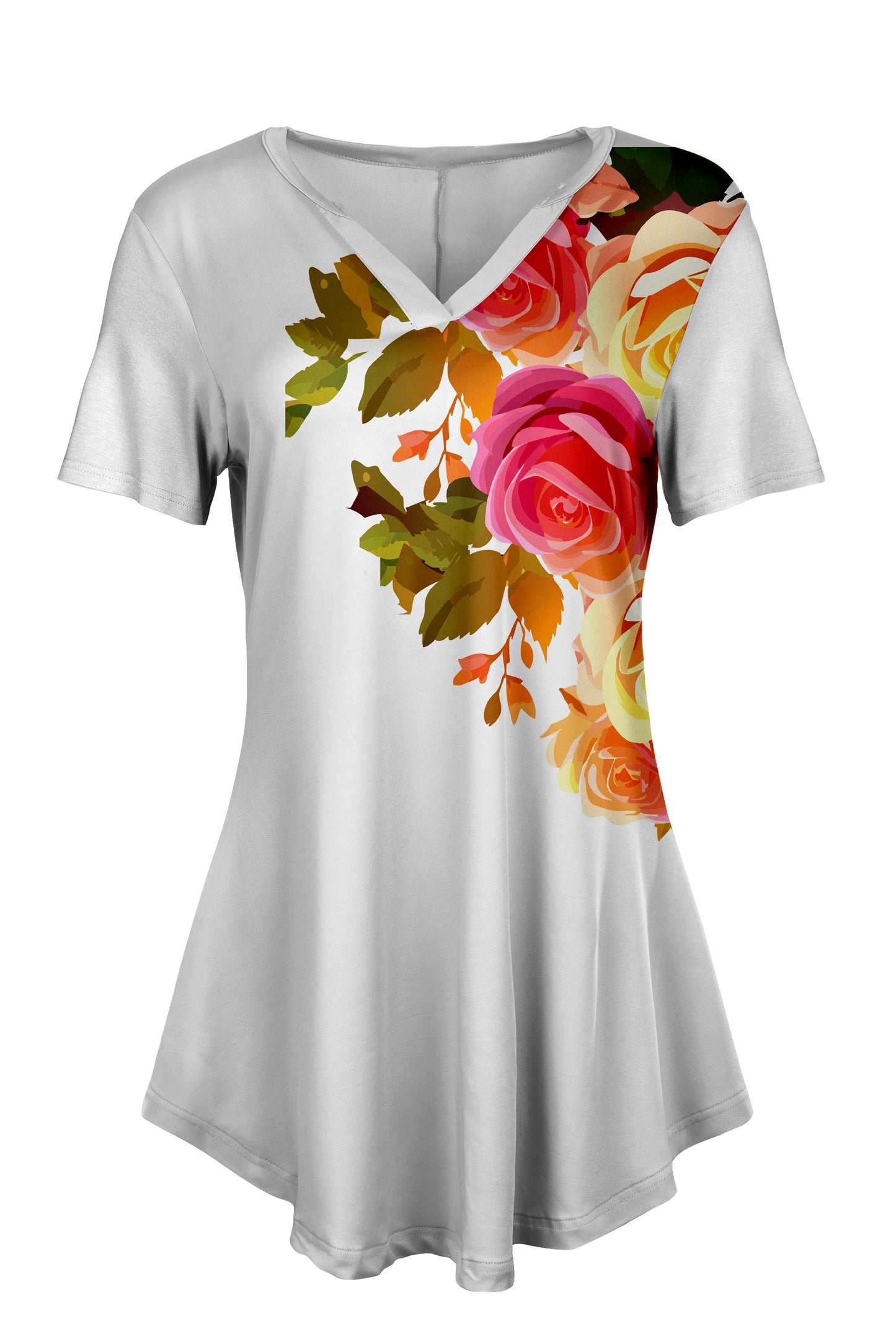 Classic Notch Tunic with Short Sleeves Daisy Plaid