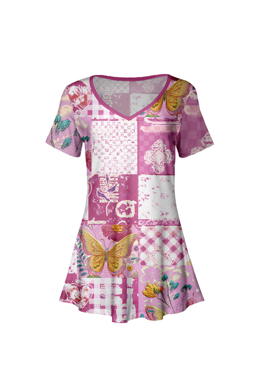 Short-Sleeve Tunic with Scoop Neckline Flower Power