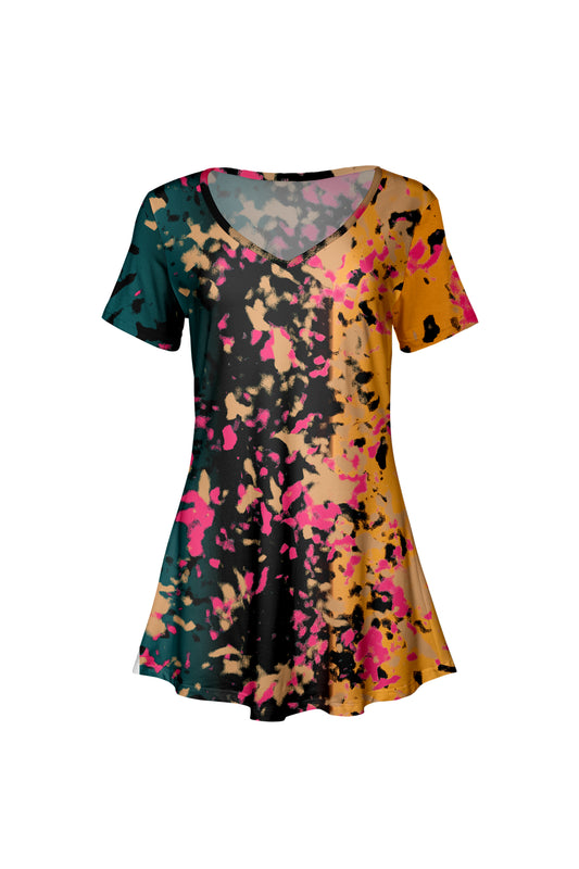 Black White Strip Pink -Flattering Short-Sleeve Tunic