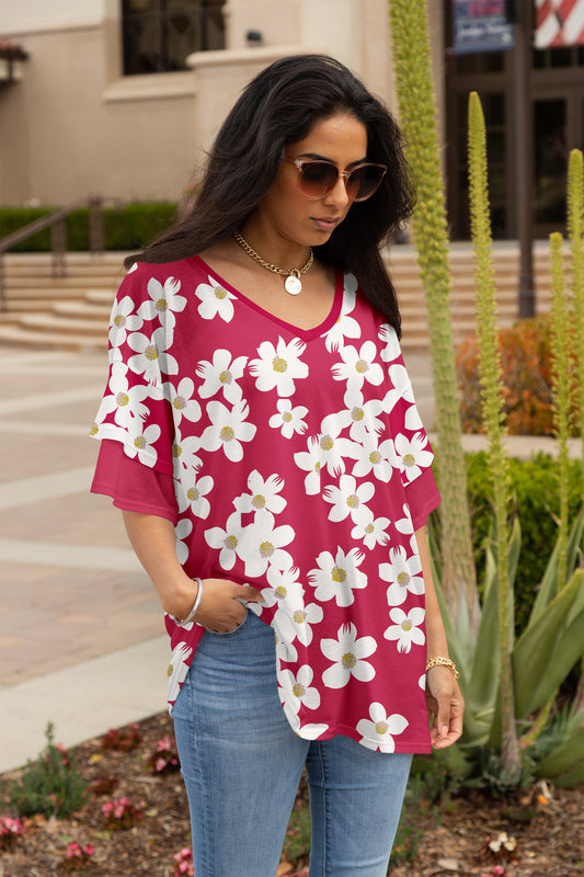 Black Purple Gradien-Oversized Flattering Tunic with Double Ruffle Sleeves
