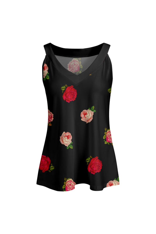 Sleeveless V-Neck Tank with Classic Print & Contrast Detail-Black Whitw Gradien