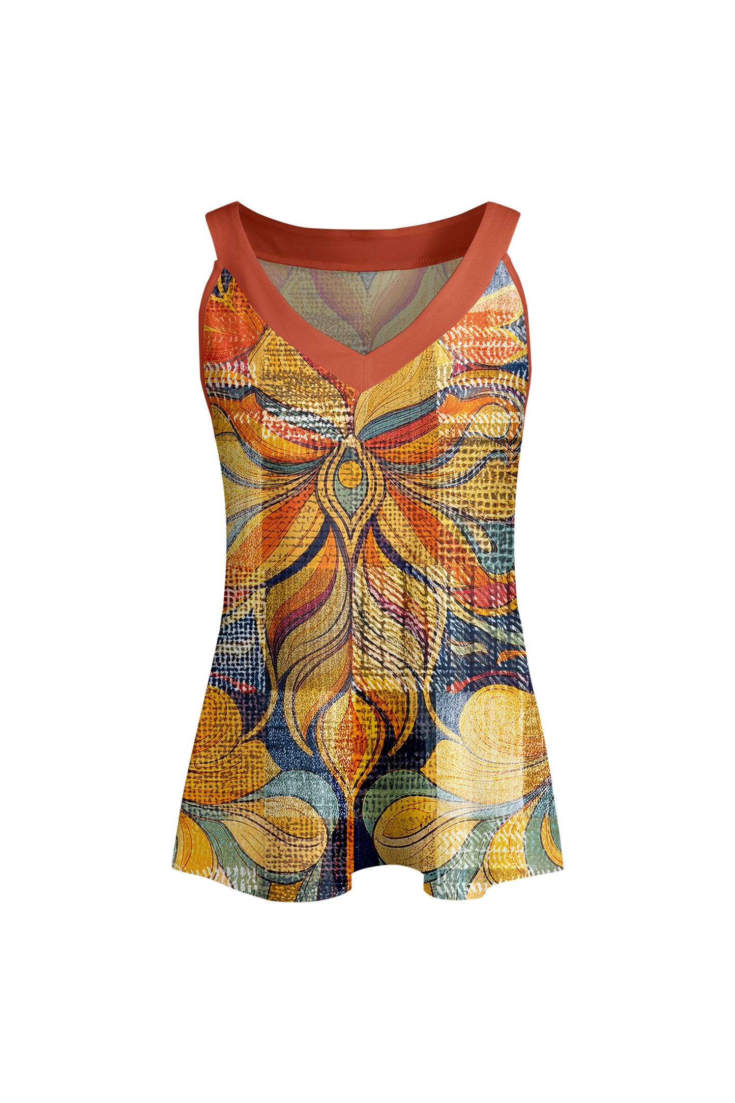 Sleeveless V-Neck Tank with Classic Print & Contrast Detail-Black Whitw Gradien