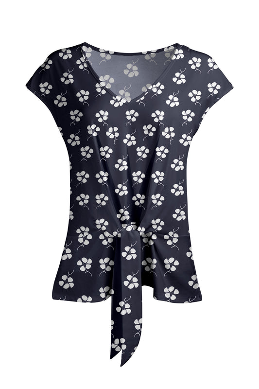 Cap Sleeve Top with Front Tie & V-Neckline - Leopard