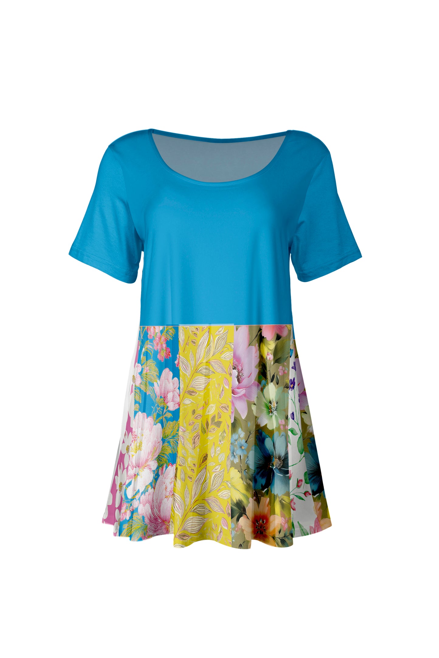 Flattering Short-Sleeve Tunic with Scoop Neckline Gray & Pink Spring