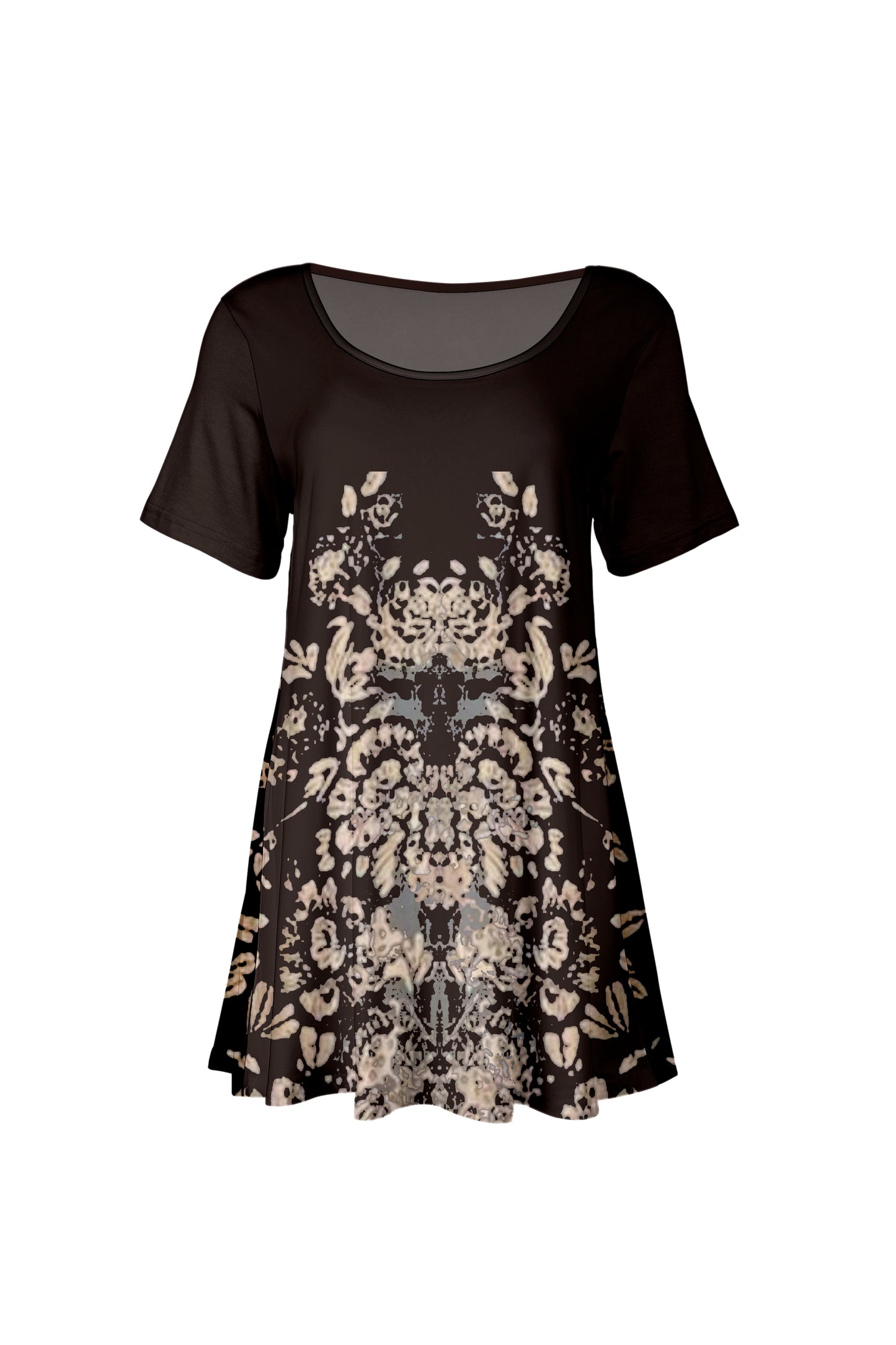 Flattering Short-Sleeve Tunic with Scoop Neckline Gray & Pink Spring