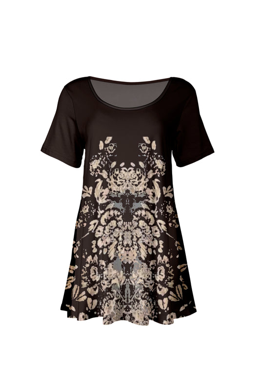 Flattering Short-Sleeve Tunic with Scoop Neckline Ornamental