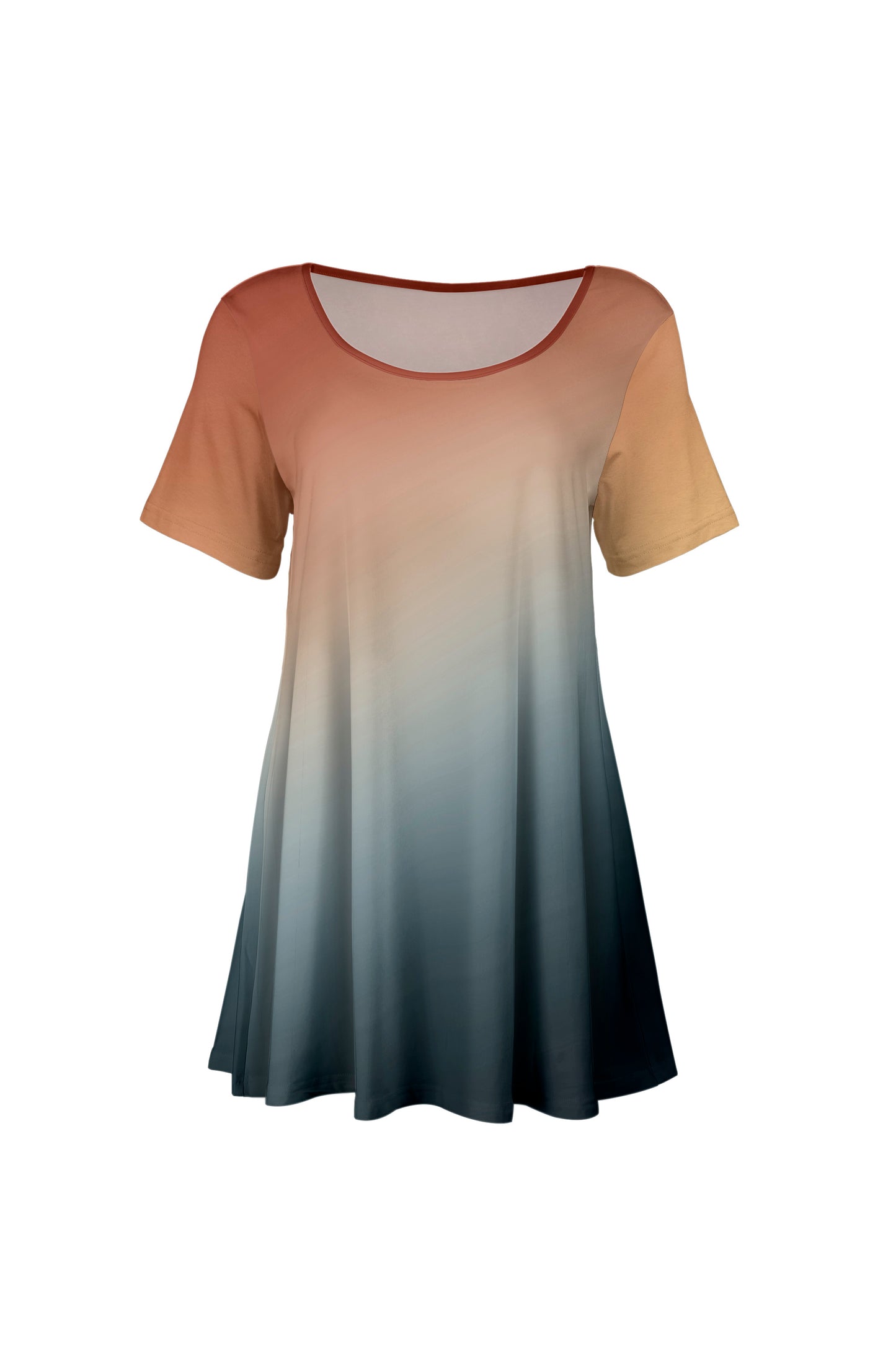 Flattering Short-Sleeve Tunic with Scoop Neckline Gray & Pink Spring