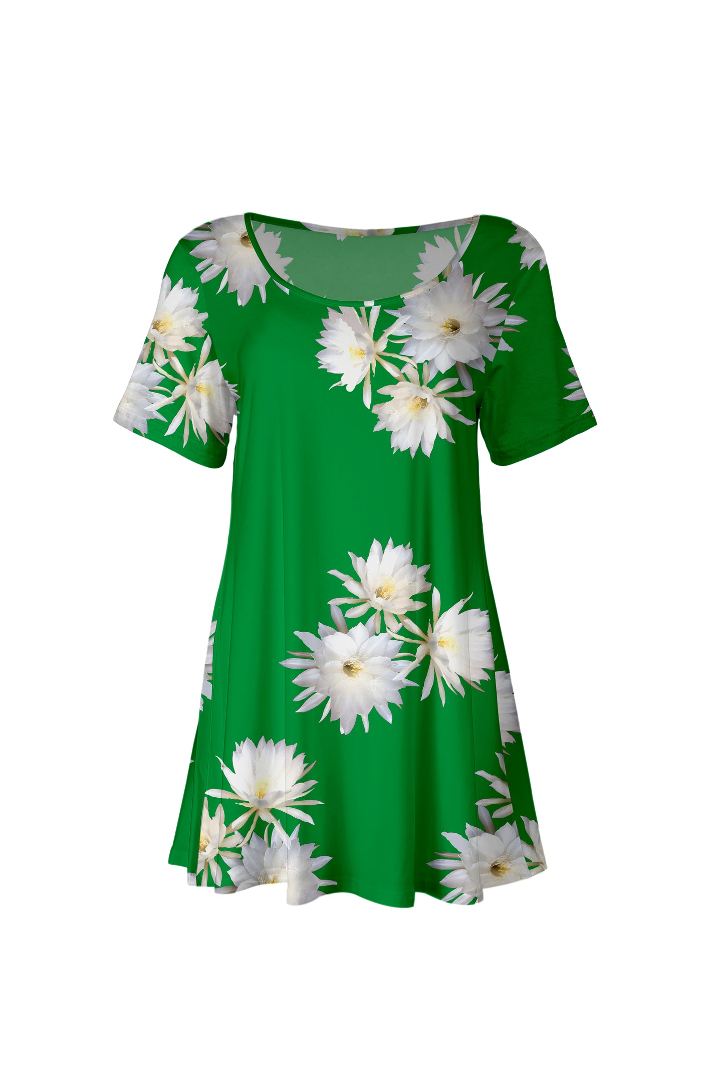 Flattering Short-Sleeve Tunic with Scoop Neckline Gray & Pink Spring