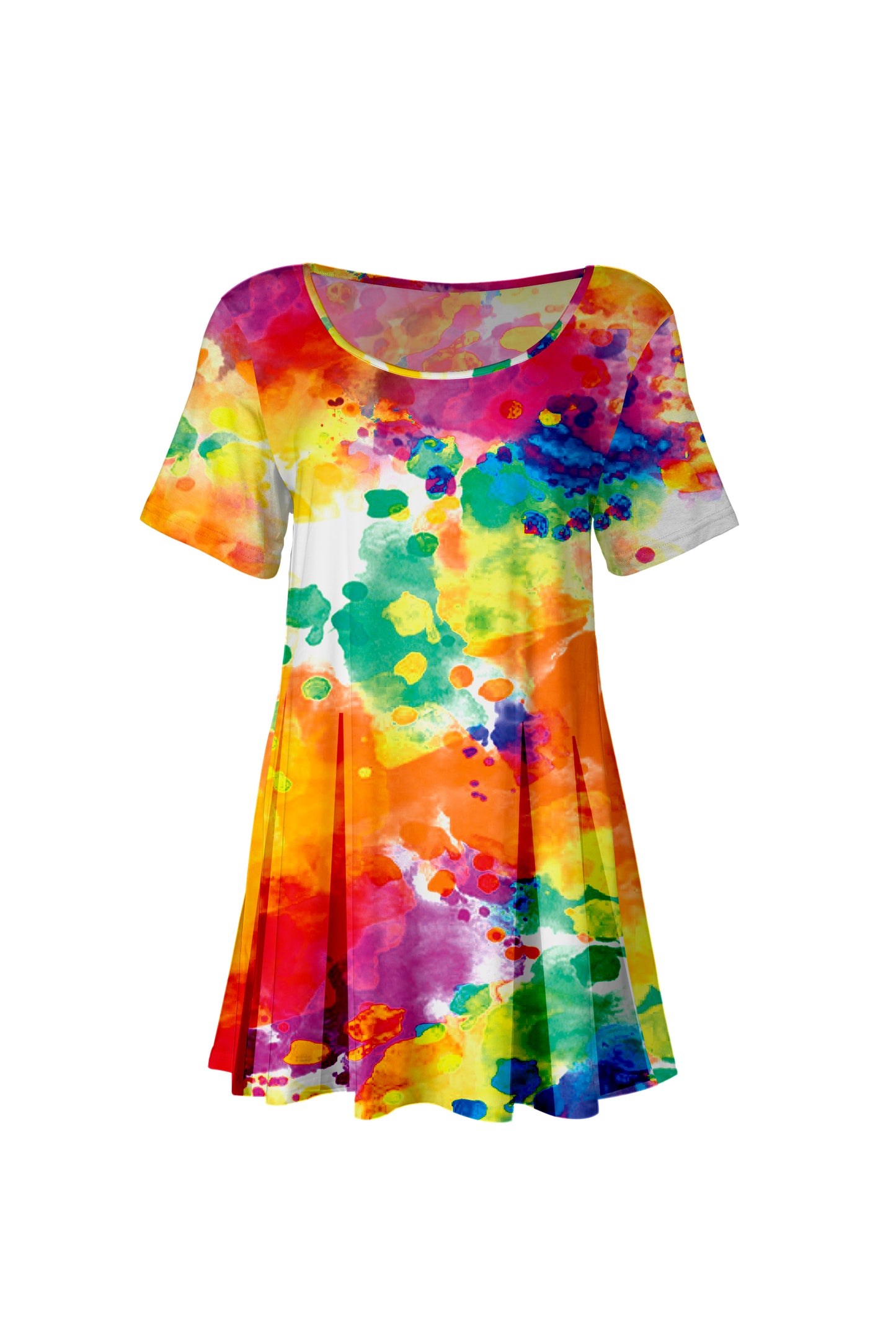 Flattering Short-Sleeve Tunic with Scoop Neckline Gray & Pink Spring