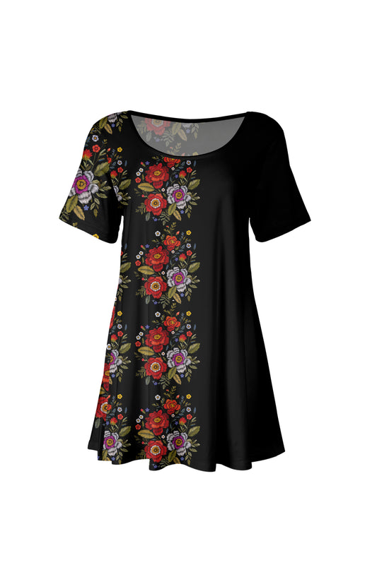 Flattering Short-Sleeve Tunic with Scoop Neckline Rose