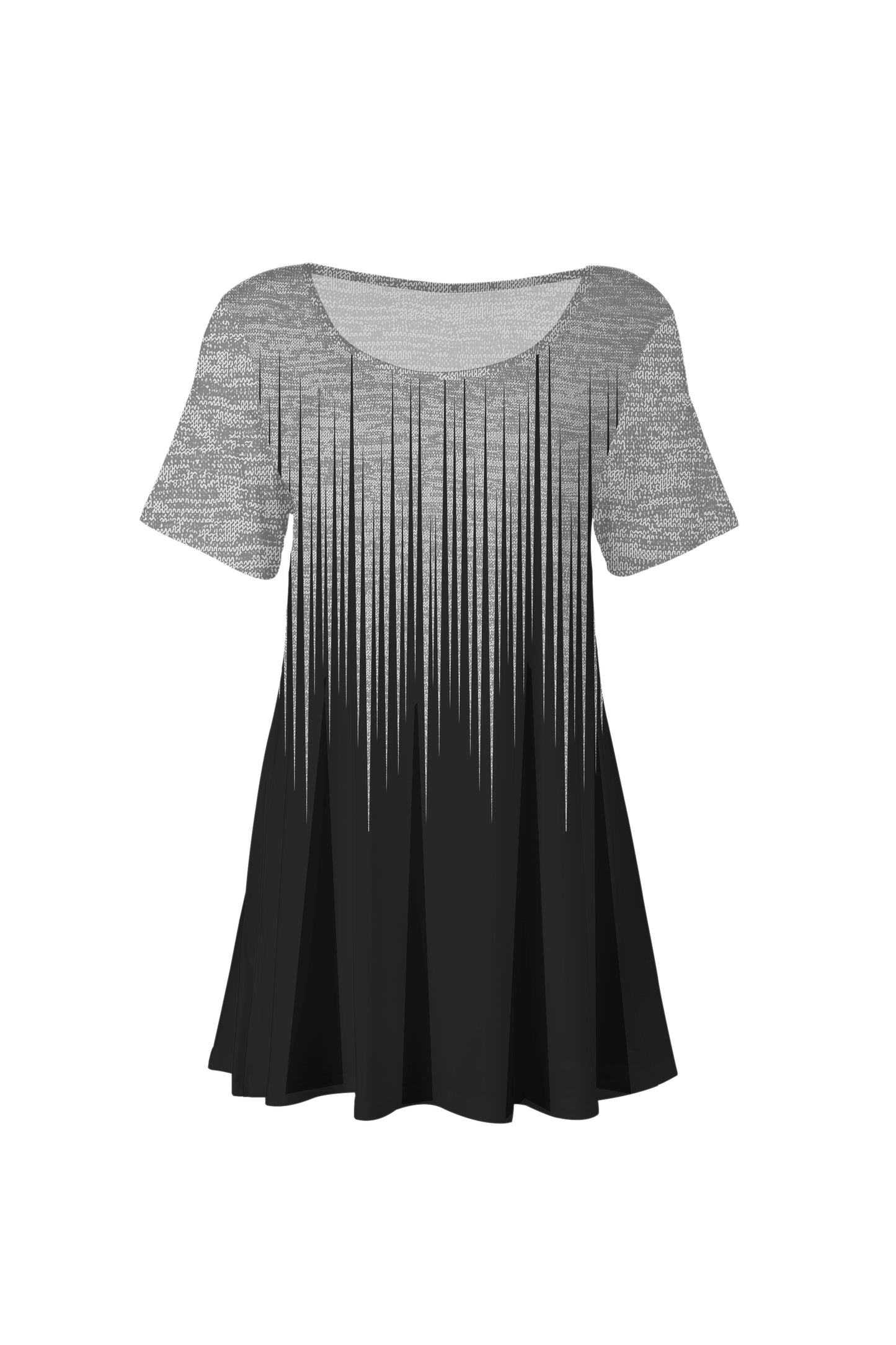 Flattering Short-Sleeve Tunic with Scoop Neckline Gray & Pink Spring