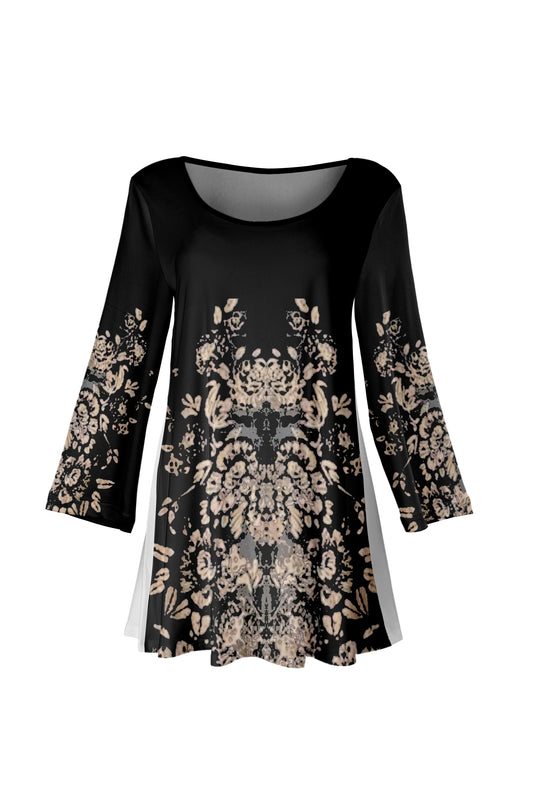 Long-Sleeve Scoop Neck Tunic-Orange Multi trees