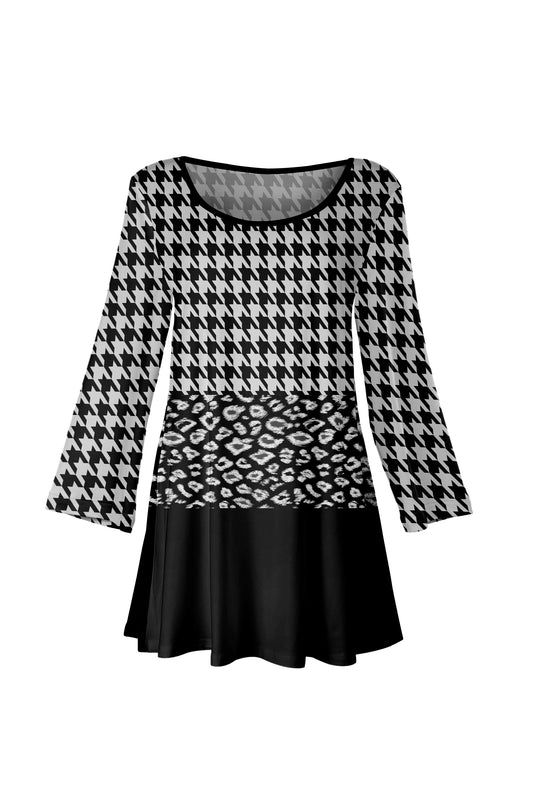 Long-Sleeve Scoop Neck Tunic-Black Purple Gradien