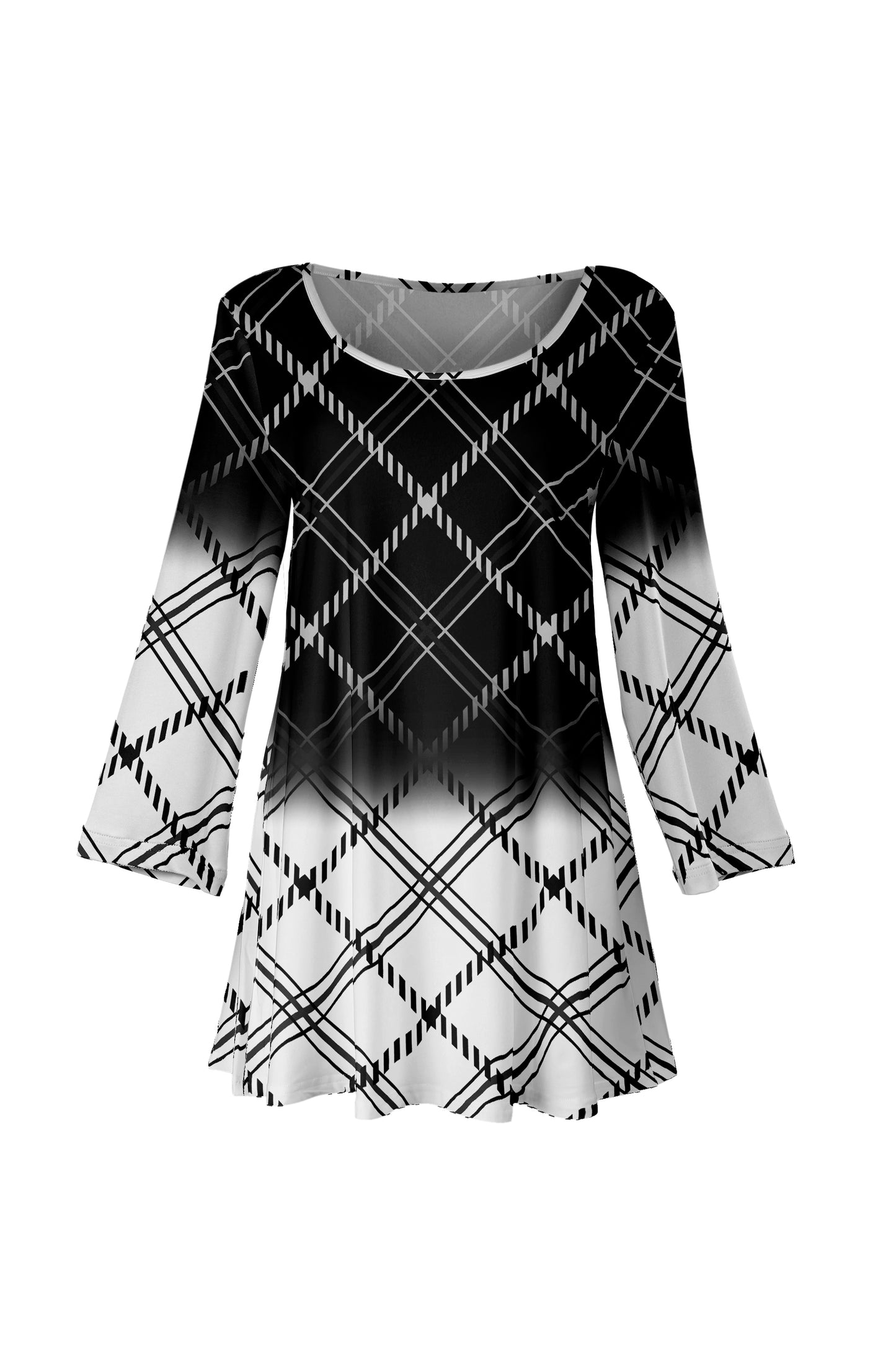 Long-Sleeve Scoop Neck Tunic-Black White