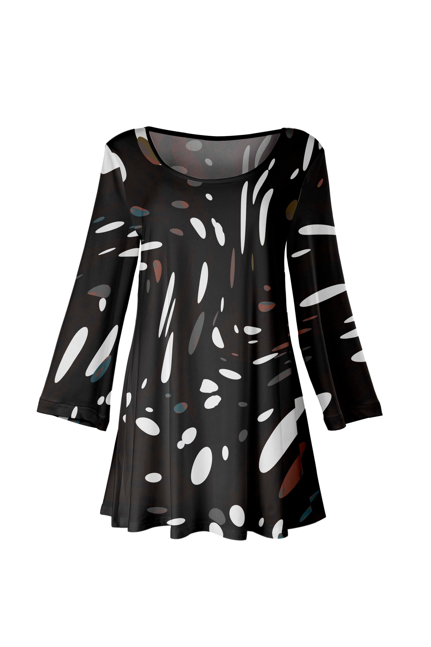 Long-Sleeve Scoop Neck Tunic-Black White