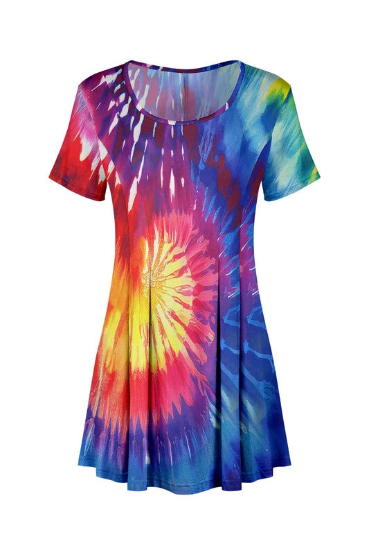 Short-Sleeve Tunic with Pinch Pleats -Black Purple Gradien