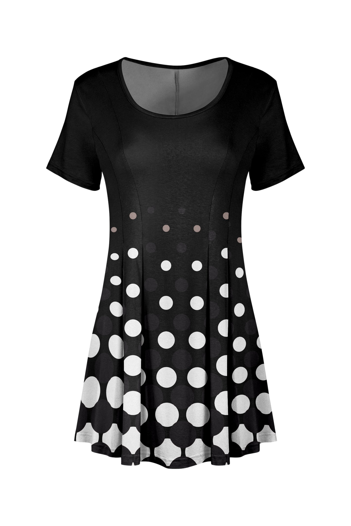 Short-Sleeve Tunic with Pinch Pleats -Red White Square