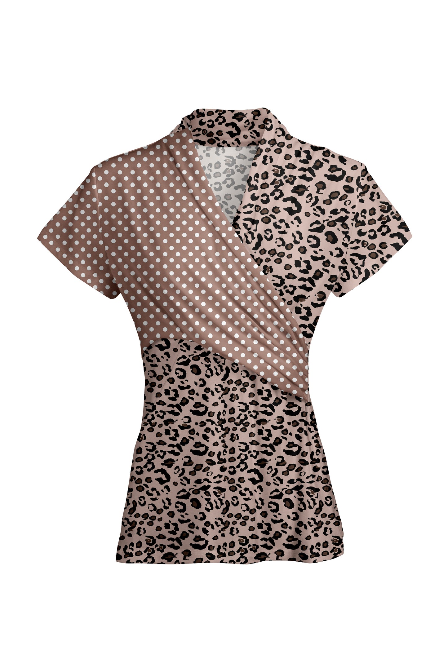 Short-Sleeve Patchwork Top-Pink White Dots