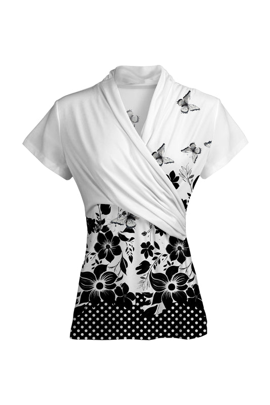 Short-Sleeve Patchwork Top-Brown Animal Dots