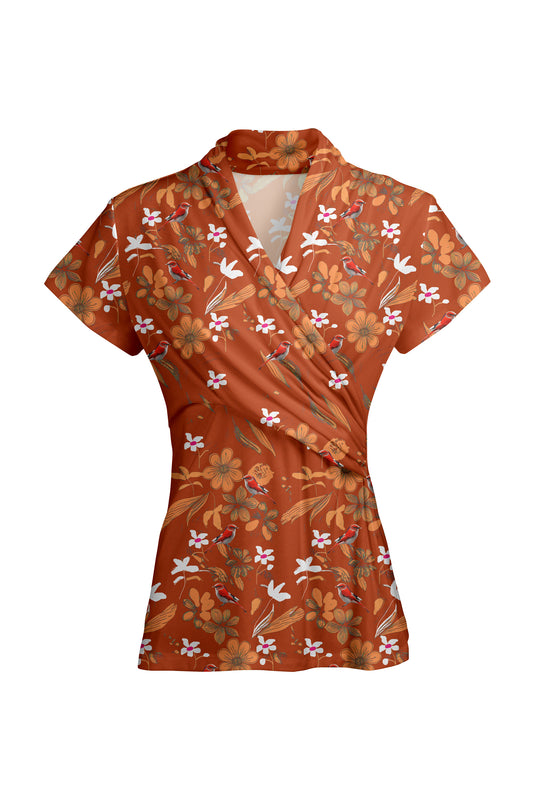 Short-Sleeve Patchwork Top-White Black Dots
