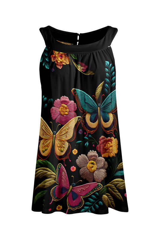 Sleeveless Round-Neck Tunic White Floral