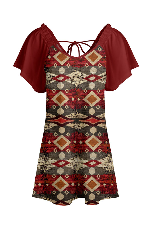 Contrast Sleeves Printed Tunic-Orange Blue Gradien