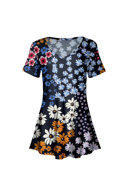 Printed Travel-Ready Tunic-Blue Jeans White Floral